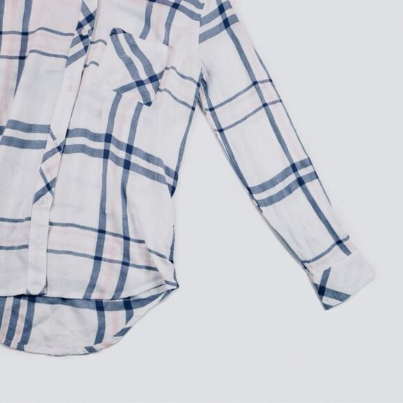 Rails Hunter Plaid Classic Indigo Powder Blush Button Up Flannel Top - Picture 9 of 10